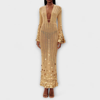 Kathleen - Gold Knit Maxi Dress by Dolly