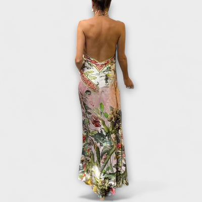 Ayla - Floral Pattern Sleeveless Open Back Maxi Dress