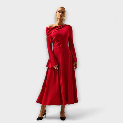 Willa - Off-Shoulder Midi Dress with Gathered Balloon Sleeves