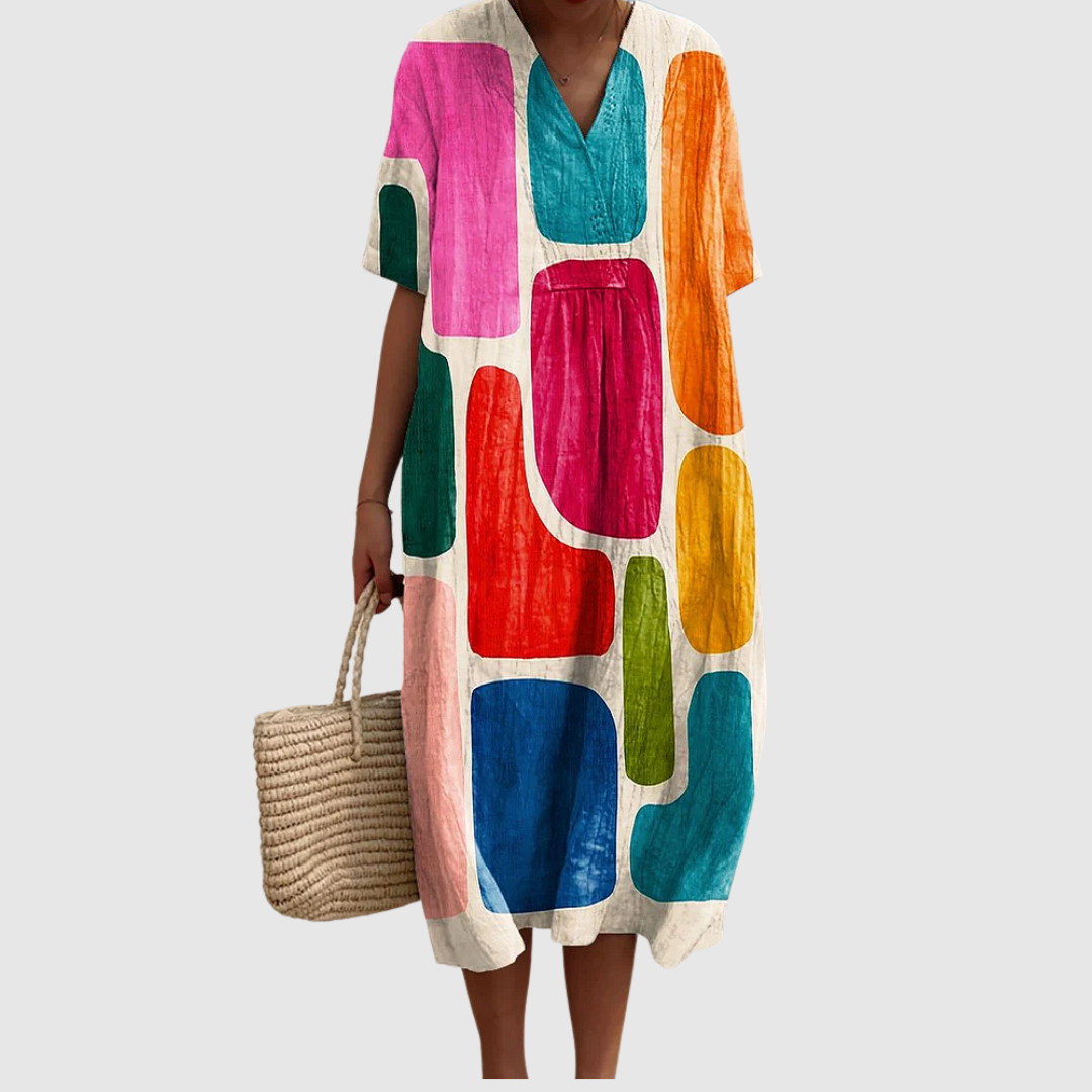 Tilly | Retro Pop Colorblock Midi Dress