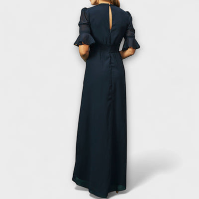 Beatrice - Elegant Navy Blue Dress with Floral Embroidery