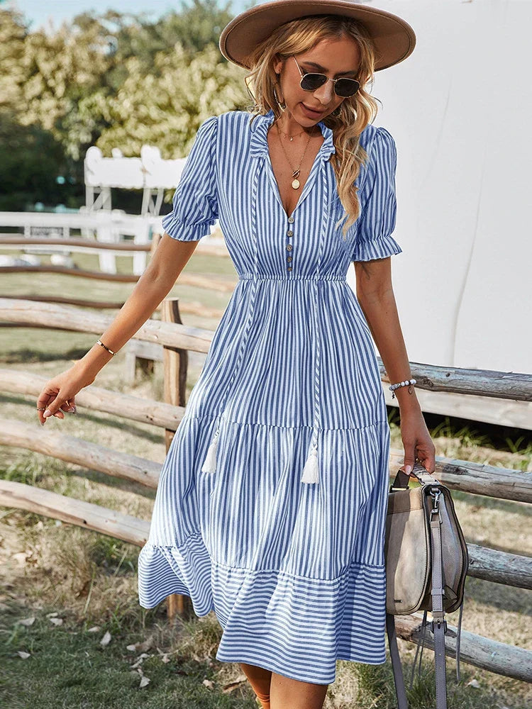 Elodie | Striped Tassel Midi