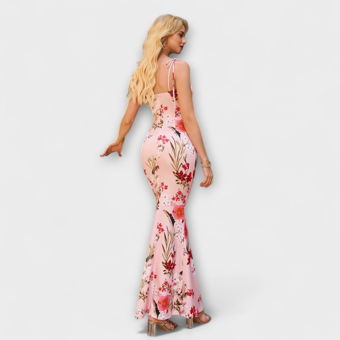 Thalia - Floral Print Prom Dress with Tied Shoulder Straps