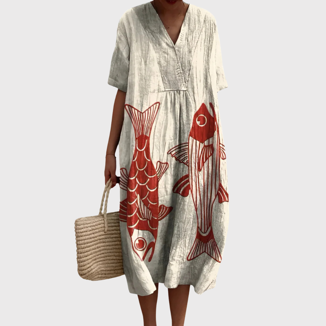 Tessa | Koi Fish Print Relaxed Midi Dress