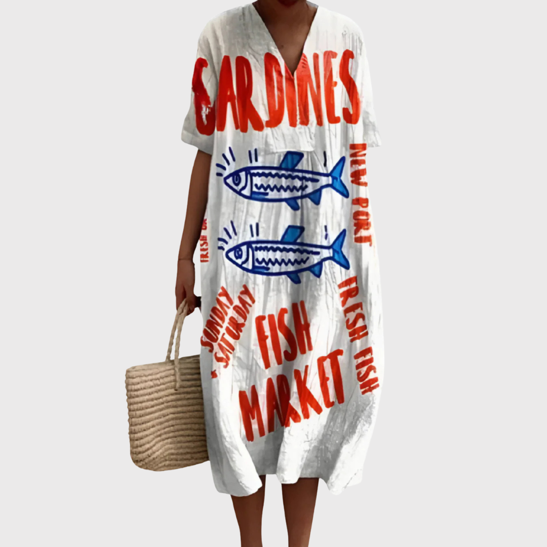Maisie | Playful Fish Market Print Summer Dress