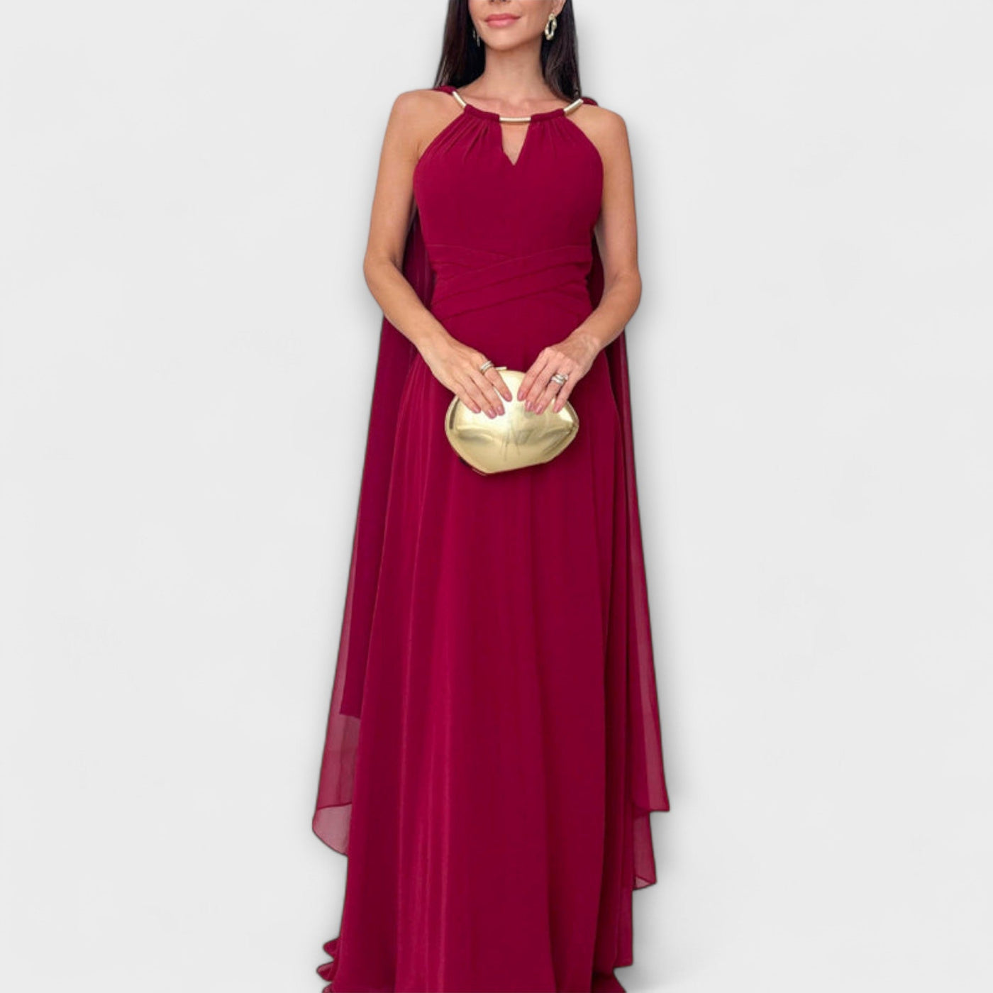 Mabel - Elegant Maxi Dress with Cape Sleeves and High Slit