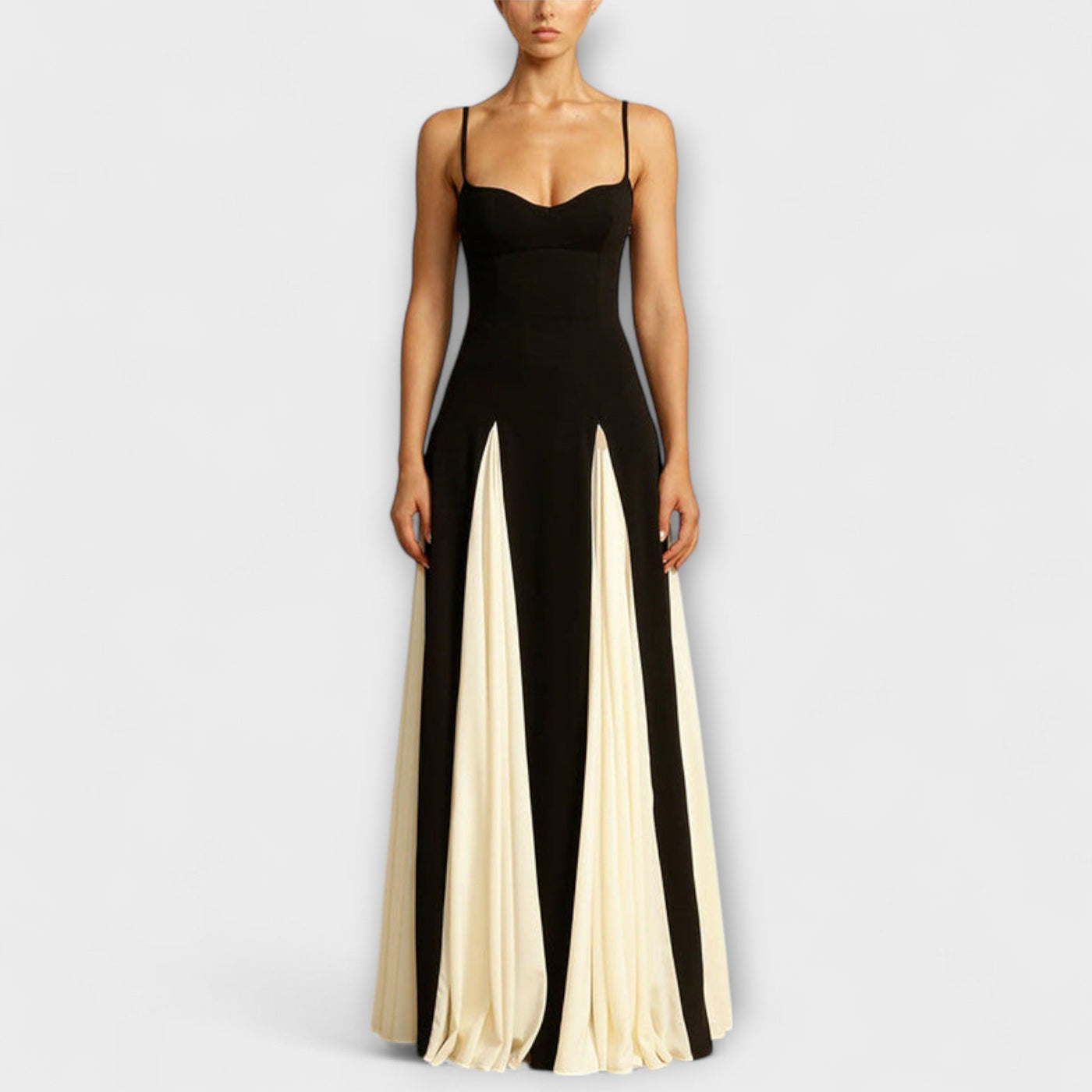 Ember - Classic Elegance A-Line Maxi Dress with Tulle Panels